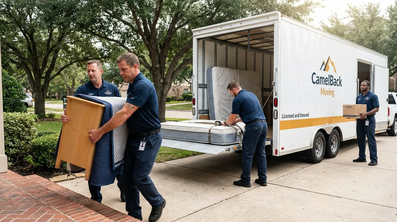 Crew loading residential truck for cross-state move from Elwood, NJ