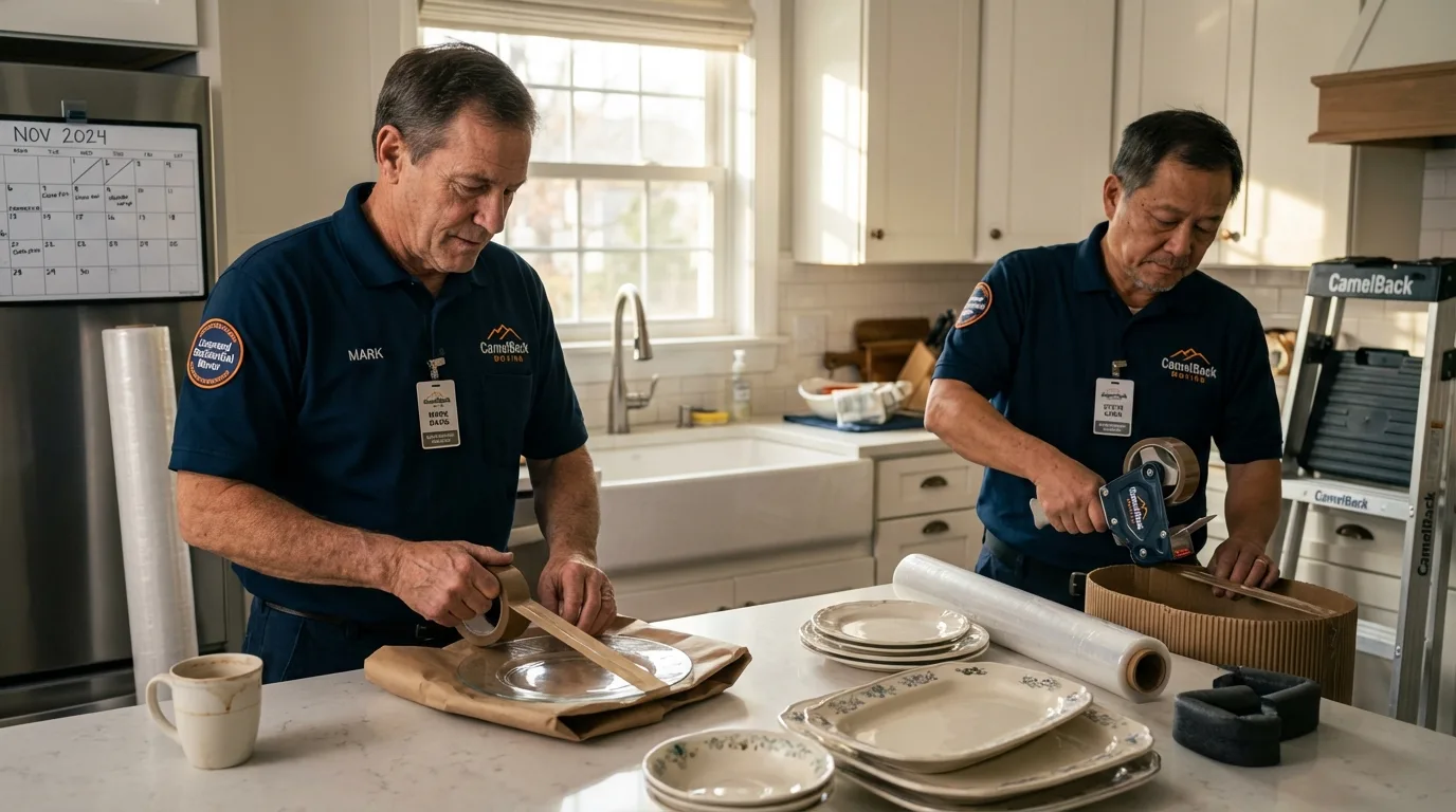 Professional crew packing kitchen dishware in Elwood, NJ